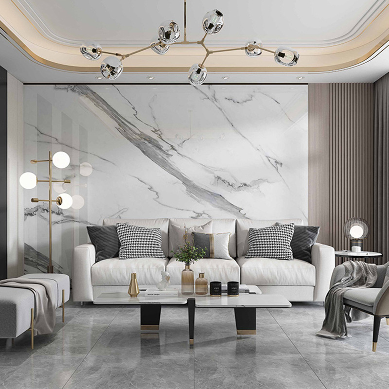 现代简约客厅岩板背景墙沙发电视背景墙瓷砖大理石轻奢影视墙格栅