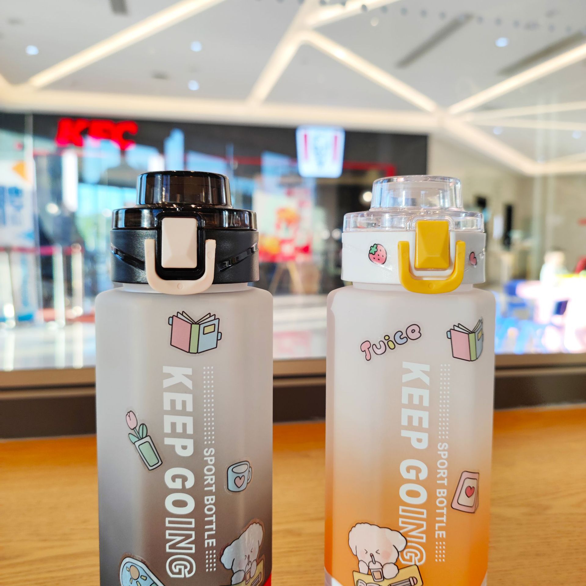 gradient color spring buckle sports water bottle with straw water cup stickers diy good-looking fitness outdoor drinking glass