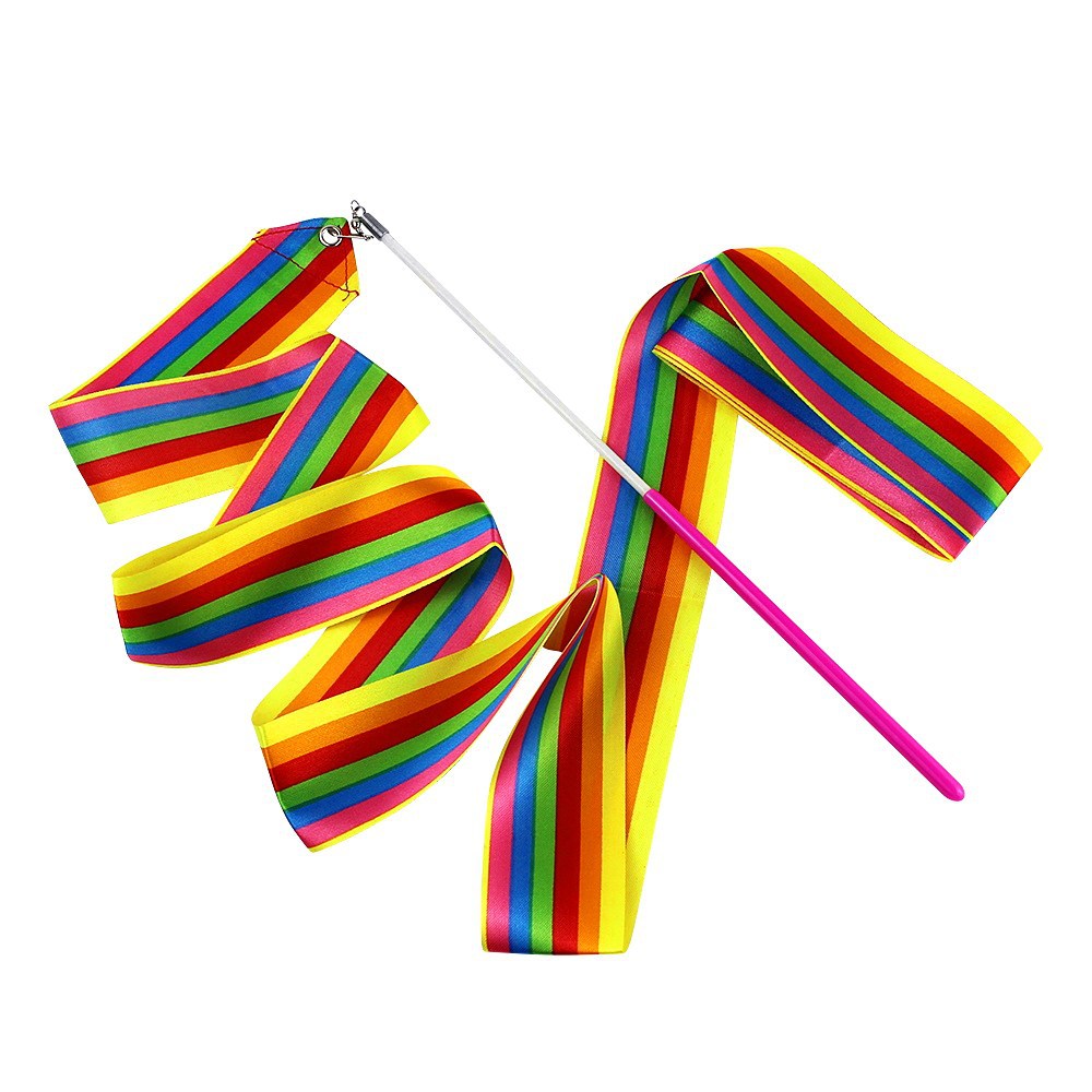 艺术体操彩带批发舞蹈演出道具2米七彩飘带儿童玩具舞蹈表演彩带