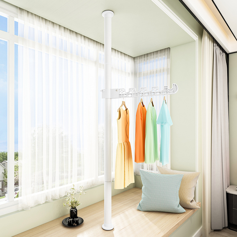 Floor-Standing Clothes Hanger Home Floor Bedroom Punch-Free Telescopic Rod Balcony Window Drying Clothes Rack Artifact