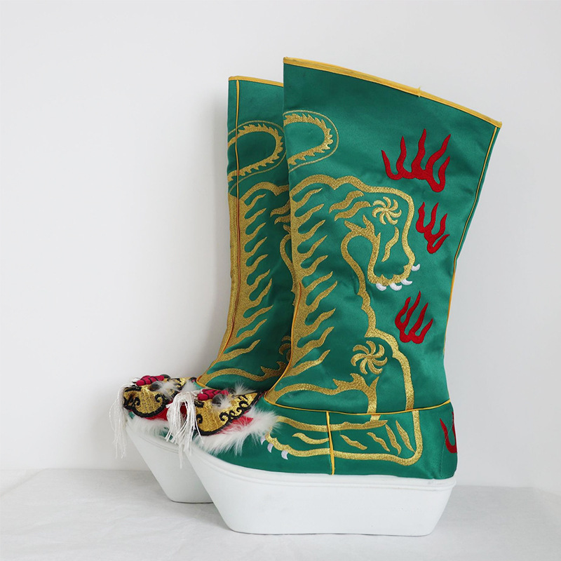 厂家直供京剧影视用品红色虎头靴戏曲舞台戏鞋厚底变脸靴虎头靴