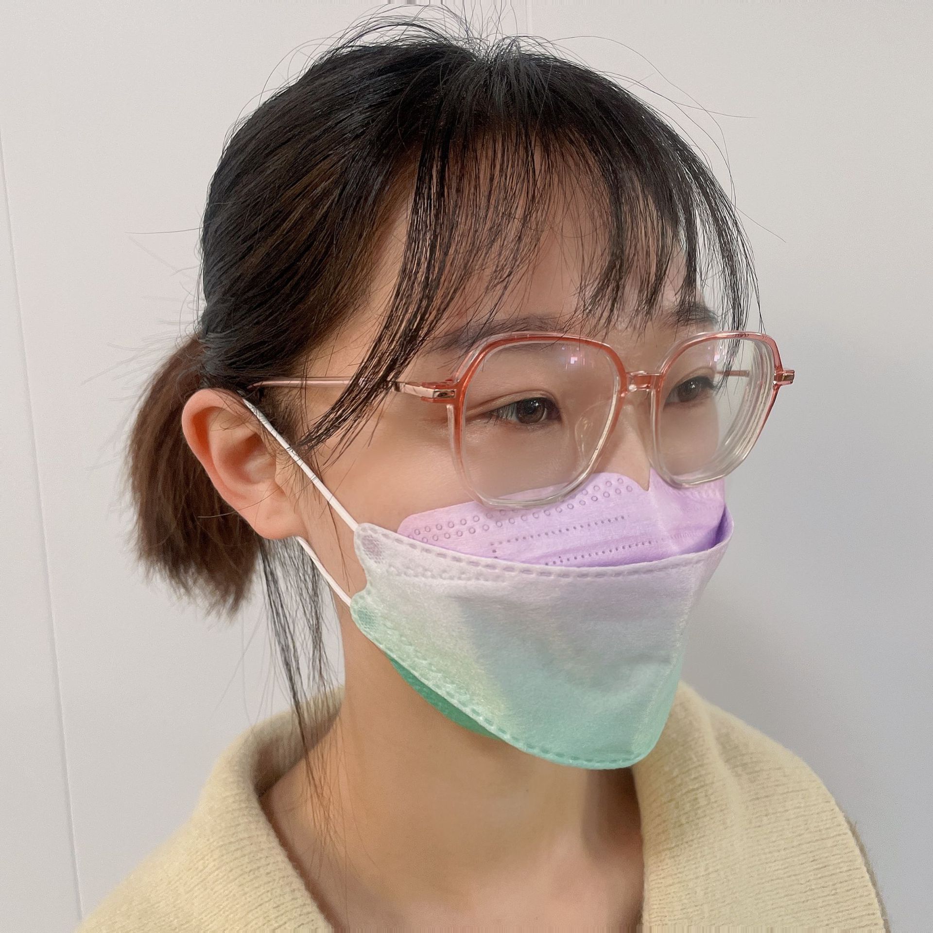 千悦万家渐变色成人口罩 kf94渐变色鱼型四层韩版柳叶型彩虹口罩