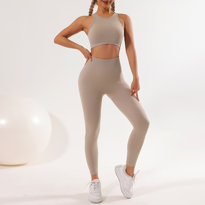 European and American New Quick-Drying Seamless Yoga Suit Shockproof Exercise Yoga Clothes Vest High Waist Yoga Pants Fitness Trousers
