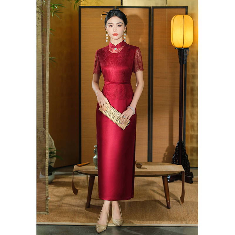 唐之恋红色敬酒服新娘高级醋酸旗袍中式婚礼服订婚晨袍2023婚宴服