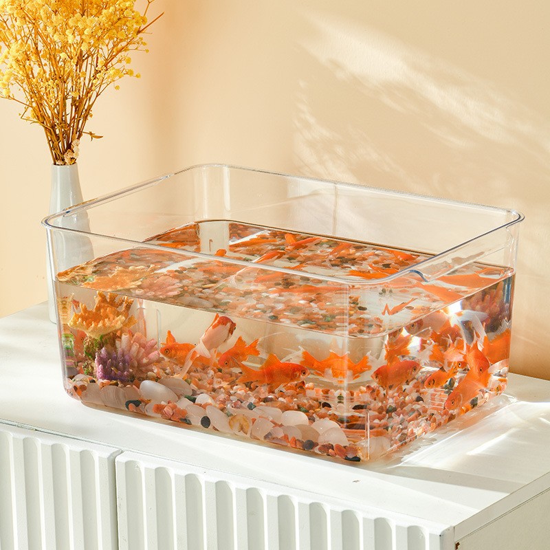 家用透明塑料小型桌面高透乌龟缸斗鱼缸客厅多功能手提长方形鱼缸
