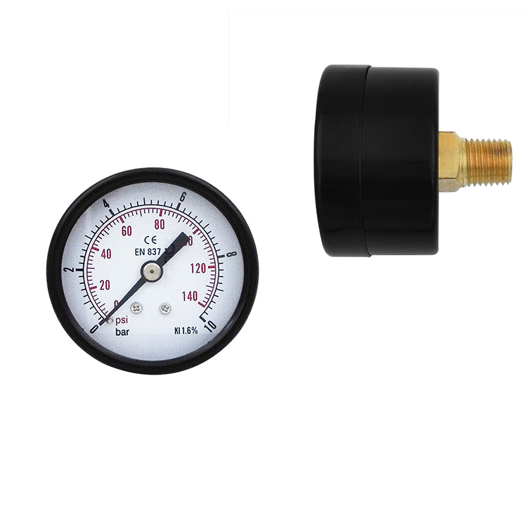 beco厂家直供轴向y-40普通黑铁壳压力表 10bar 140psi 双刻度