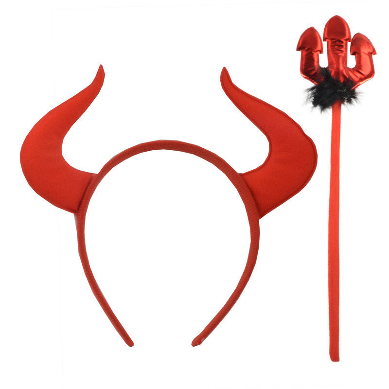牛魔王万圣节装扮头箍恶魔牛角发箍成人儿童派对演出酒吧红色发饰