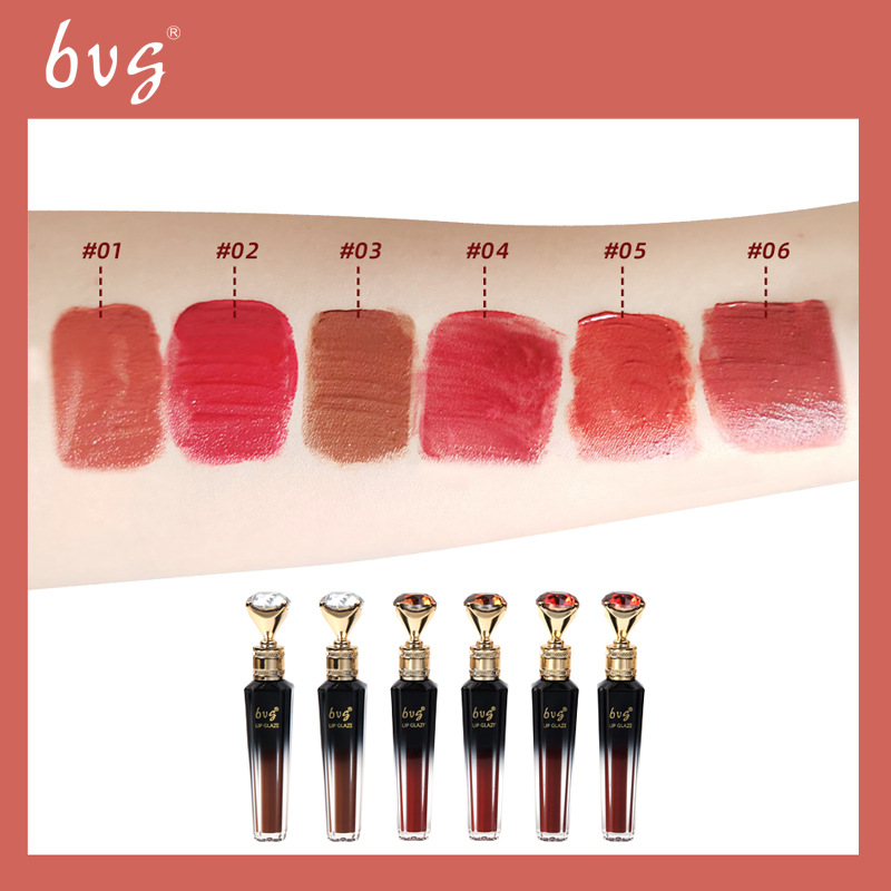 Cross-Border Makeup Bvg Diamond Lip Glaze Set Wholesale Hot Lipstick Nonstick Cup Non-Fading Velvet Fog Lip Gloss