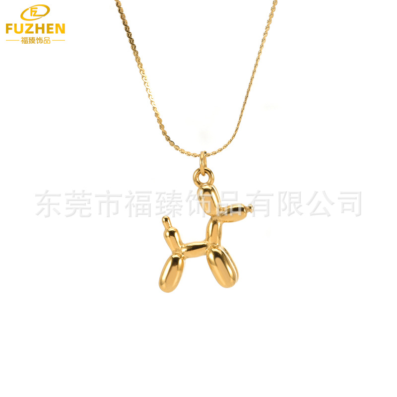 Simple Hip Hop Fashion Trending Ins Ornament Puppy Shape Pendant Cute Balloon Air Dog Pendant Gold Necklace