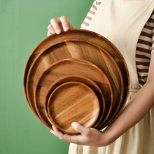日式木质圆形托盘相思木家用牛排咖啡面包餐具多功能餐盘盘子批发