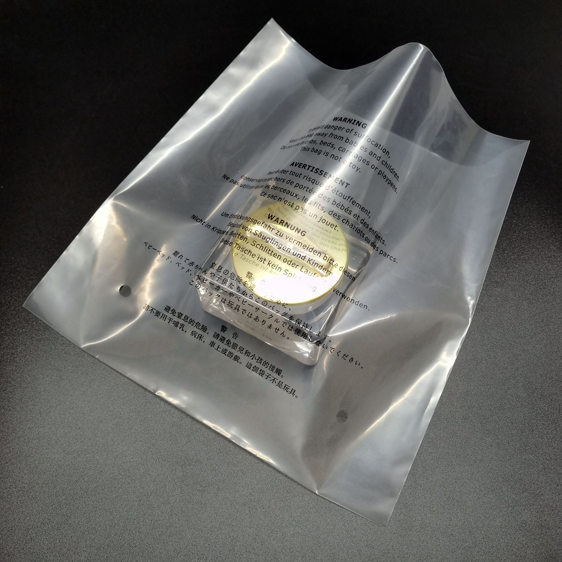 可回收全新料透明齐口pe胶袋印多国警告语平口袋亚马逊包装袋订货