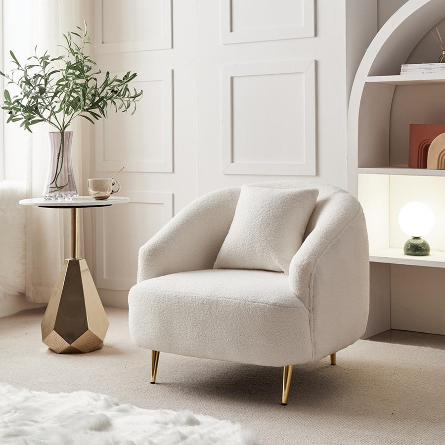 白色单人沙发轻奢北欧羊羔绒懒人卧室阳台休闲椅可爱女生小户型