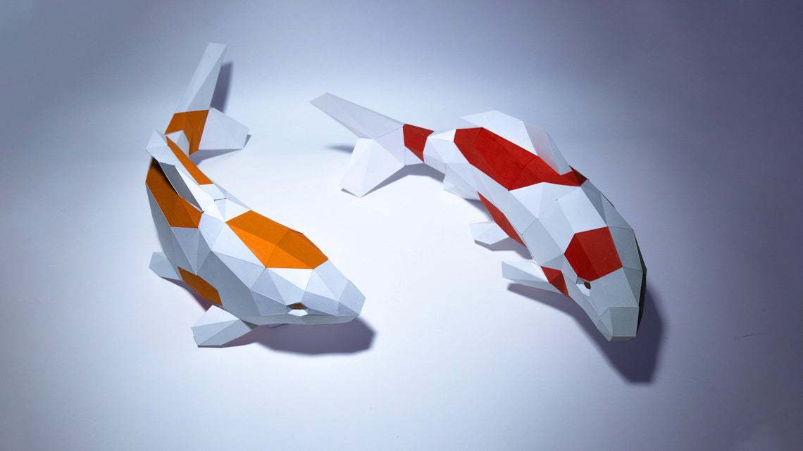 锦鲤两只3d纸模型diy手工纸模摆件玩具几何折纸立体构成