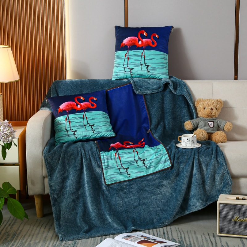 Office Lunch Break Pillow and Blanket Cartoon Netherlands Velvet Printing Pillow and Quilt Sofa Cushion Backrest Dual-Use Two-in-One