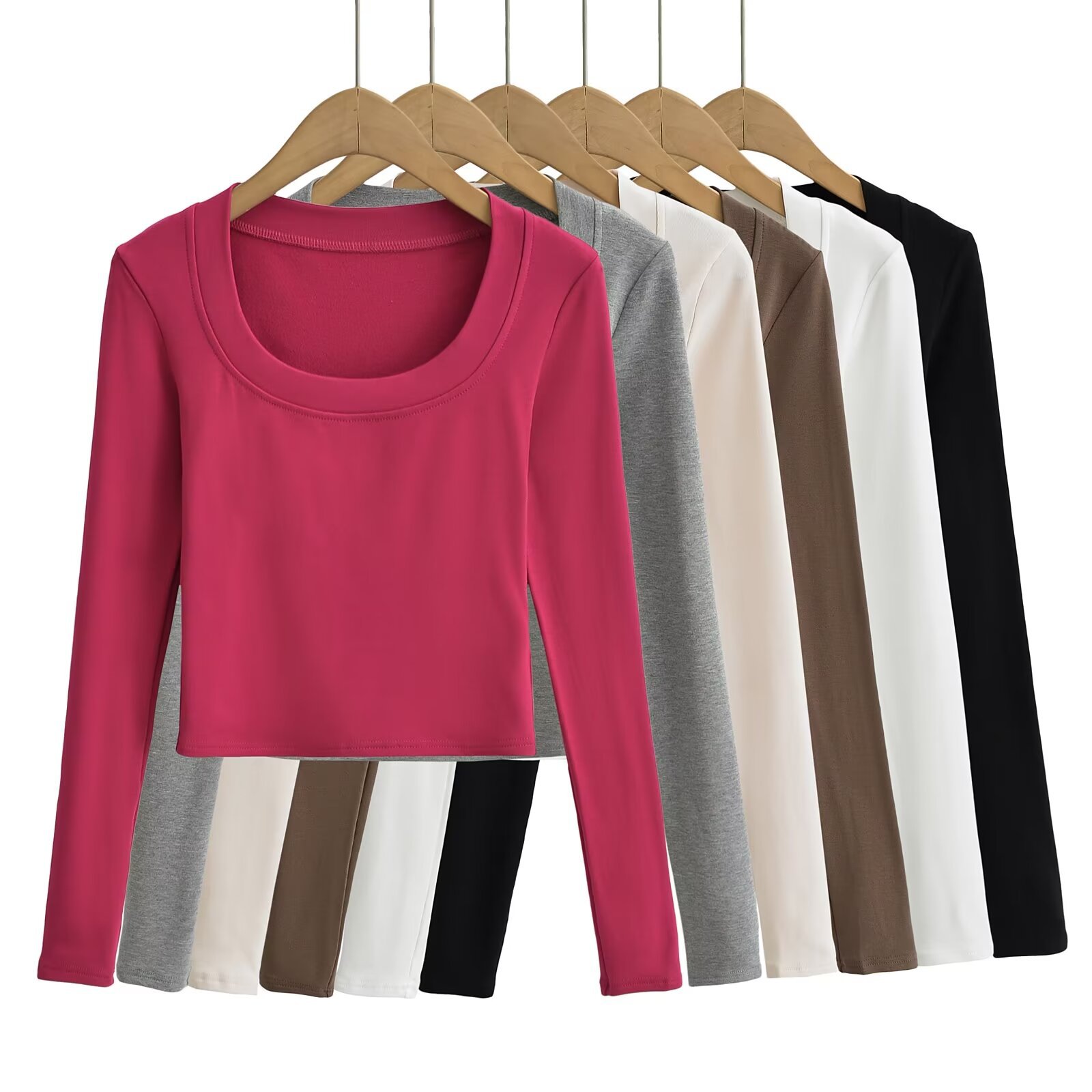 维瑞蒂外贸 欧美风新款女装性感u领抓绒长袖t恤短款露脐打底上衣