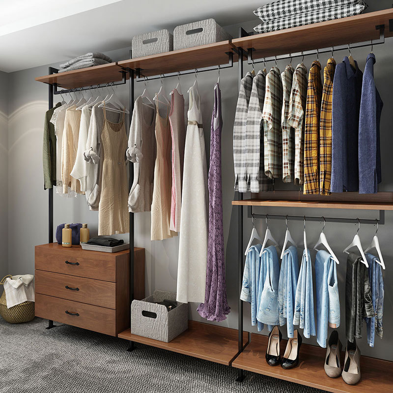 金属简易衣柜铁艺挂衣架落地卧室衣橱置物架开放式衣帽间架子挂墙
