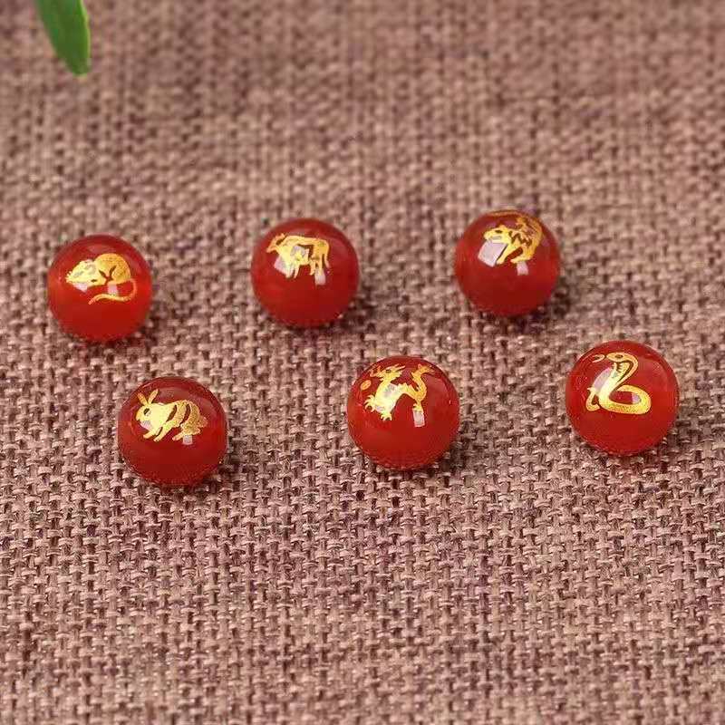 Wholesale Natural Red Agate Scattered Beads Lettering Gilding Twelve Zodiac DIY Handmade Ornament Semi-Finished Materials Wholesale