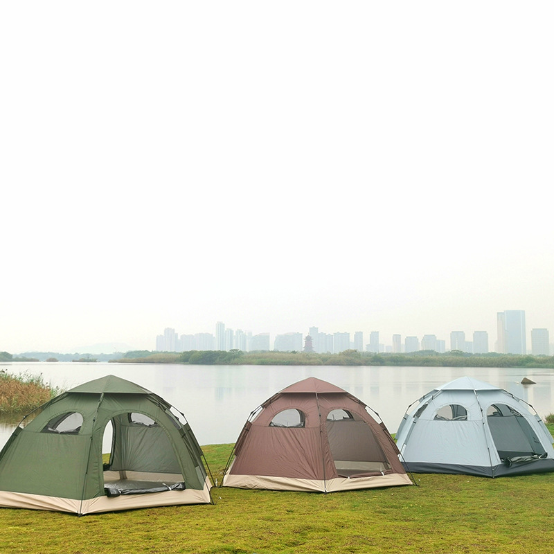 Outdoor Camping Tent Hexagonal Multi-Person Beach Park Sunshade Automatic Folding Quickly Open Camping Portable Tent