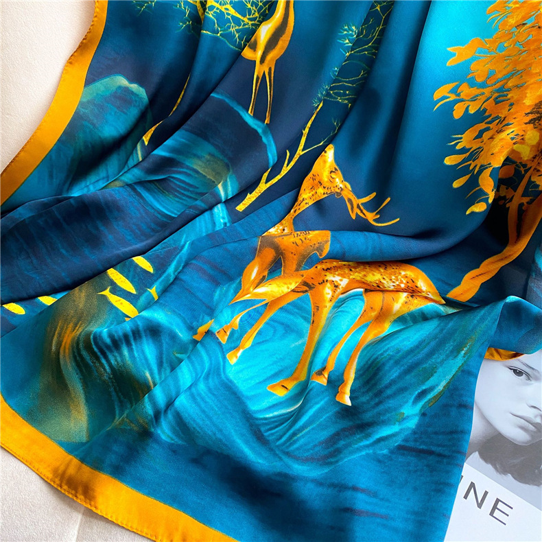 2022 Spring and Autumn New Ethnic Style Rich Deer Silk Scarf Western Style Decorative Shawl Summer Sunscreen Beach Towel Cross-Border