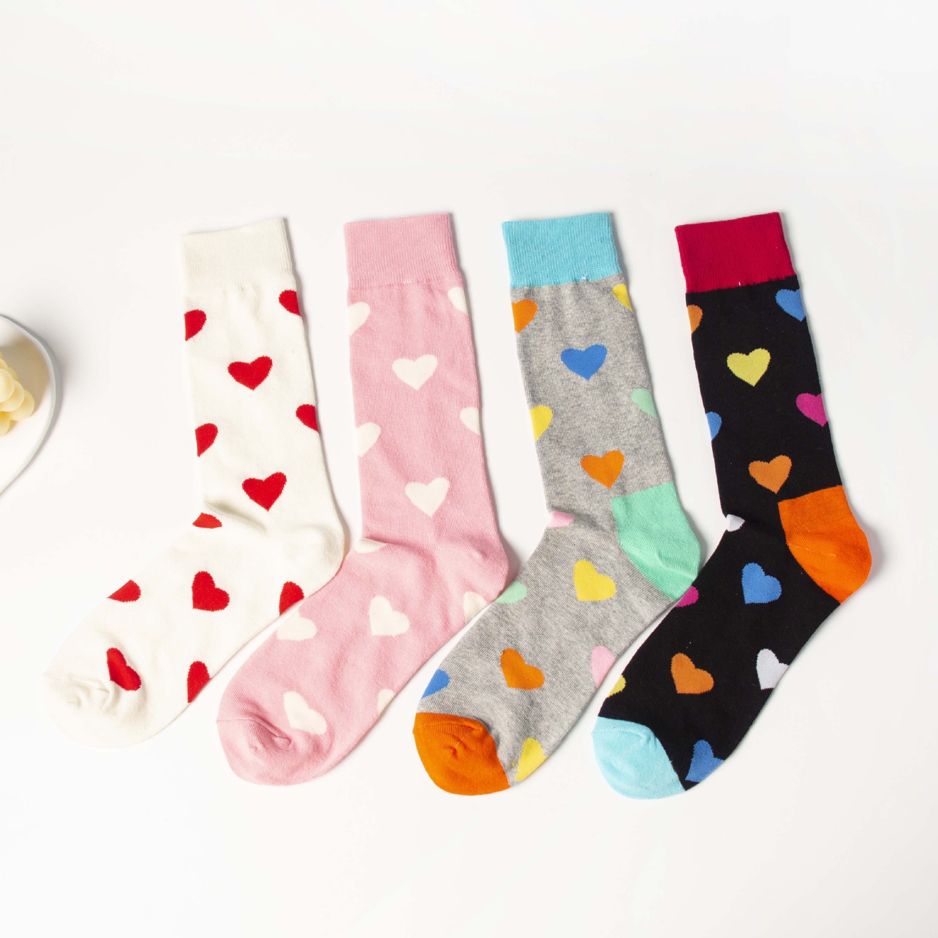 happy潮牌棉袜多色爱心款跨境爆款学生袜棉袜高筒袜(4色混装)