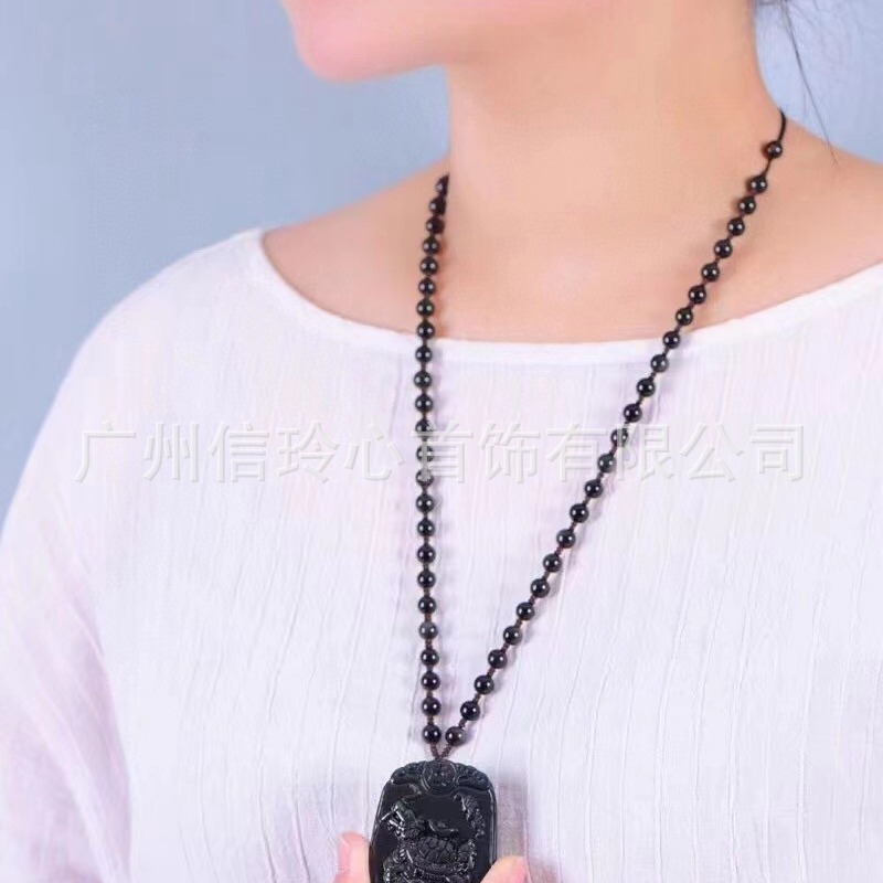 黑曜石彩虹眼雕刻元宝龙龟自戴送礼精品毛衣链吊坠跨境直播货源