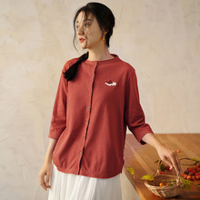 新中式女装2024春夏新款女士衬衫中国风针织开衫复古衬衣女上衣
