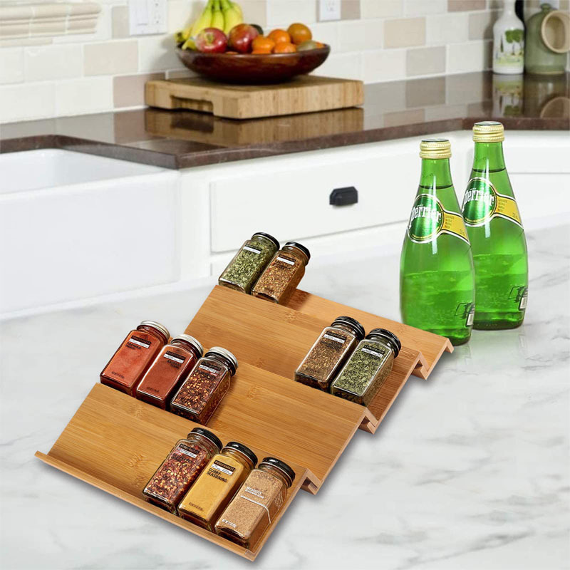 Cross-Border Bamboo and Wood Spice Rack Kitchen Drawer Spice Rack 4-Tier Drawer Household Organizing Rack Items Storage Rack
