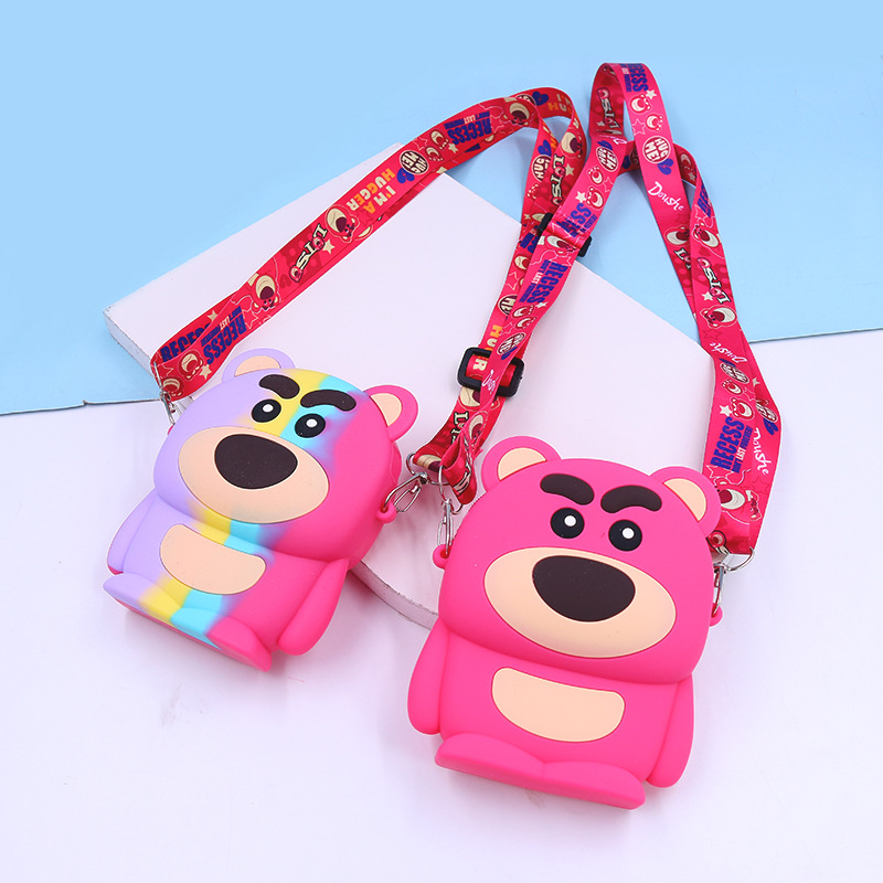 Popular Strawberry Bear Bag Cartoon Children's Silicone Bag Cute Crossbody Shoulder Bag Girls' Coin Purse Western Style