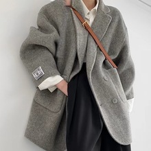 双面羊绒大衣女小个子中款加厚秋冬新款韩版气质灰色毛呢外套短款