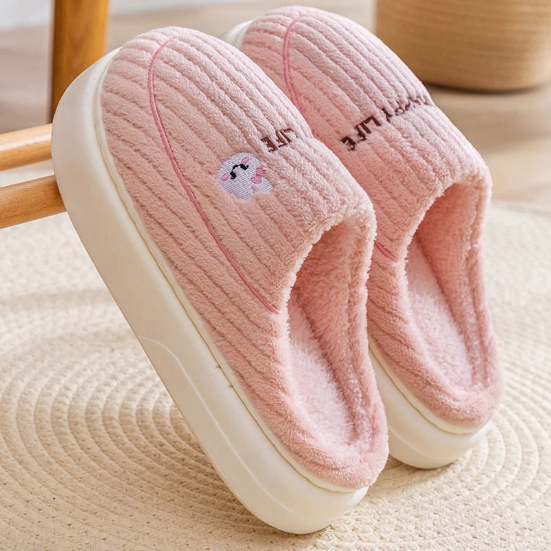 Cotton Slippers Autumn and Winter Thickened Popular Interior Home Daily Use Non-Slip Warm Shit Feeling Home Confinement Slippers Women