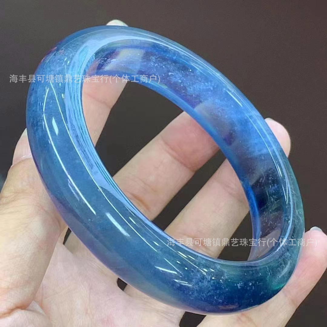 天然海蓝宝魔鬼蓝宽版手镯diy配款首饰干净无杂晶体透起荧光冰透