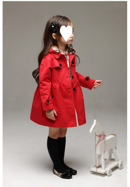 童装大衣女童春秋新款外套连帽英伦女童风衣 小中大童