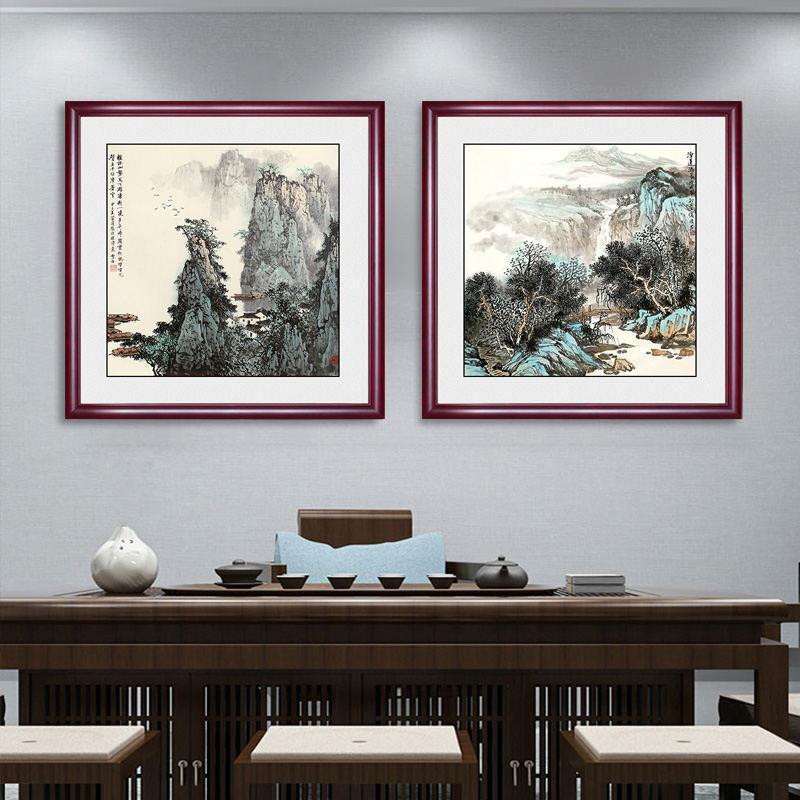 新中式玄关装饰画流水生财山水风景画客厅沙发背景墙旭日东升挂画