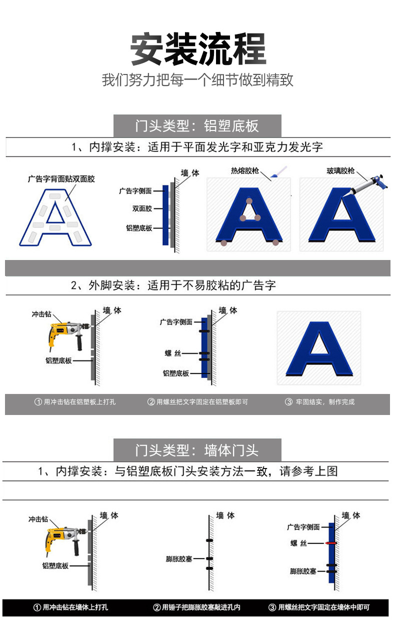 发光字定做广告门头招牌迷你发光字围边不锈钢背亚克力无边发光字