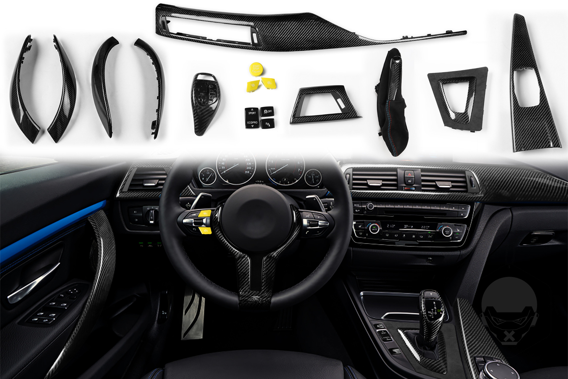 适用宝马34系f30f32f34替换件mp款碳纤维翻毛皮汽车配件改装内饰