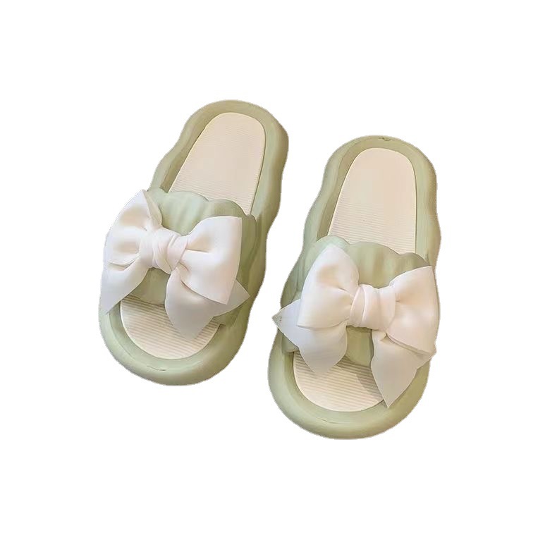 Summer New Fashion Cute Wild Bow Slippers Female Student Dormitory Thick Bottom Popular Flip Flops