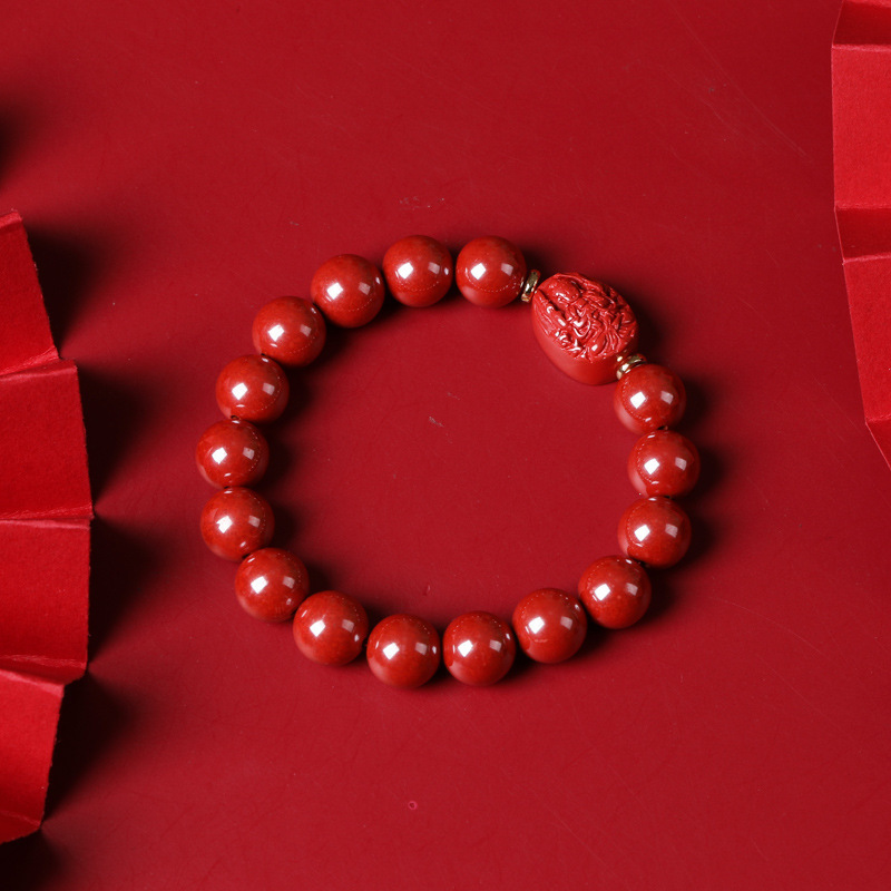 Raw Ore Buddha Cinnabar Bracelet Men and Women Zodiac Eight Patron Saints Emperor Sandstone Bracelet High-Profile Figure