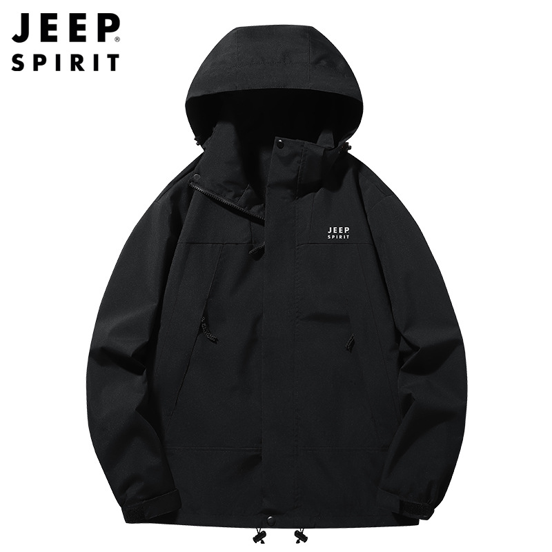 jeep吉普外套男秋季夹克宽松大码工装可脱卸帽休闲外套3657-阿里巴巴