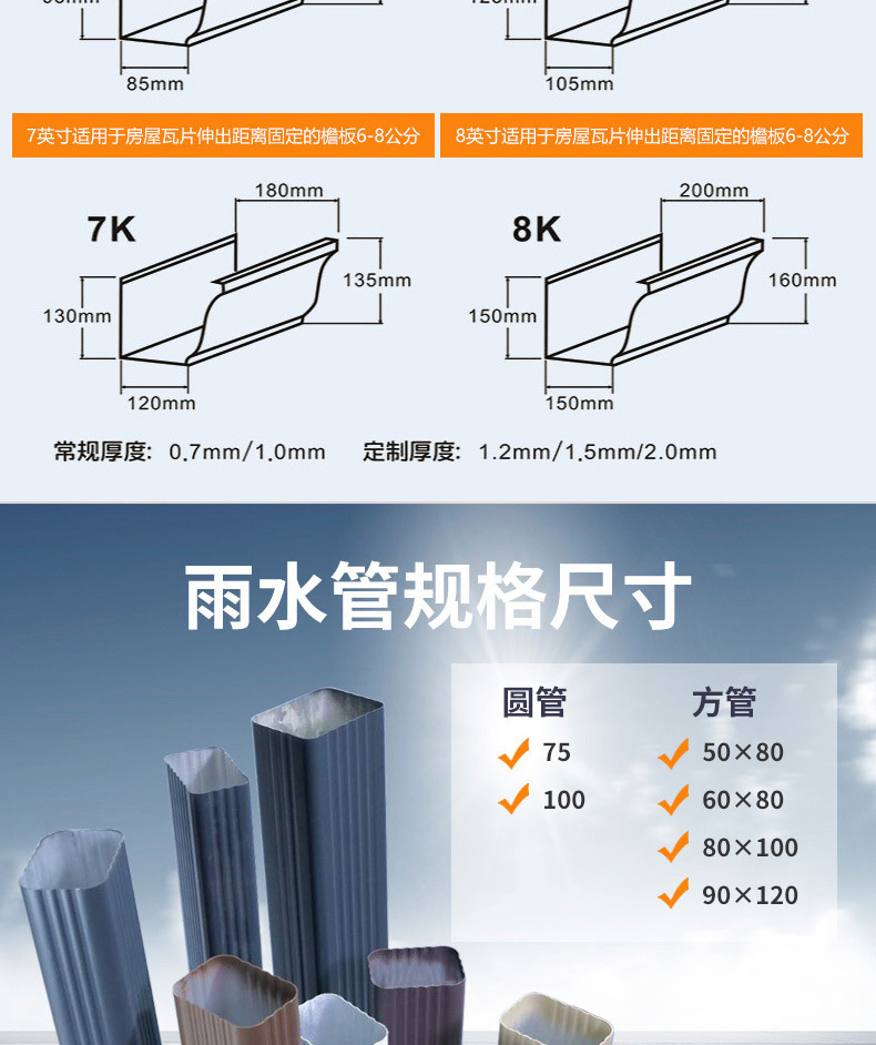 雨水管天沟落水管铝合金方形接口器排水方管接头落水系统直供配件