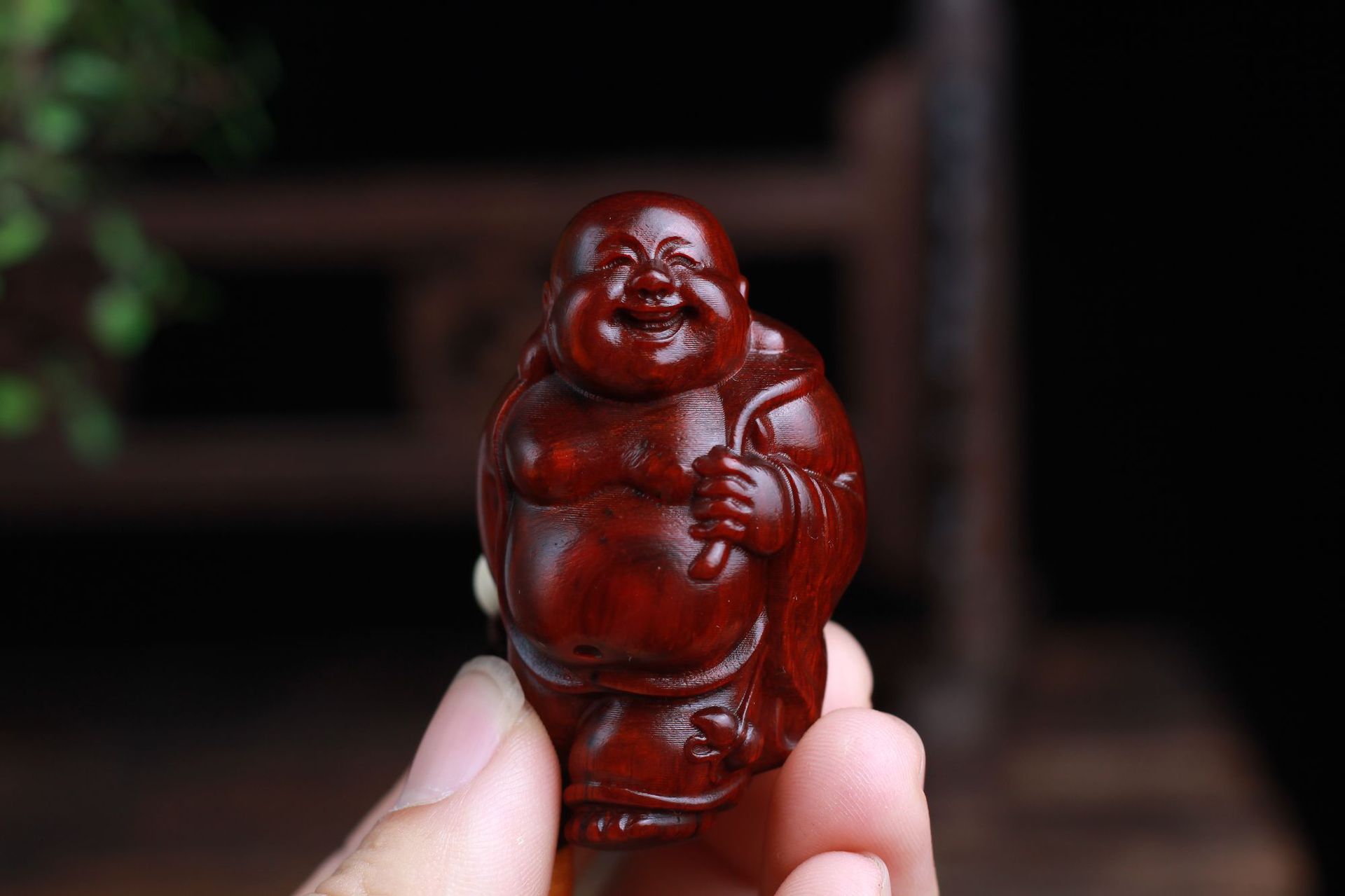 弥勒佛手把件小叶紫檀雕刻把玩件男女手玩件木质工艺品挂件