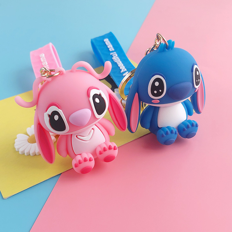 Cartoon Stitch Creative Keychain Cute Couple Gift Schoolbag Automobile Hanging Ornament Bag Silicone Doll Hanging Ornaments