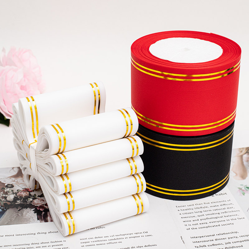 Opening Golden Edge Red Banner Flower Basket Pull Strip Red Latte Art Ribbon Celebration Writing Strip Cloth Flower Shop Material Supplies