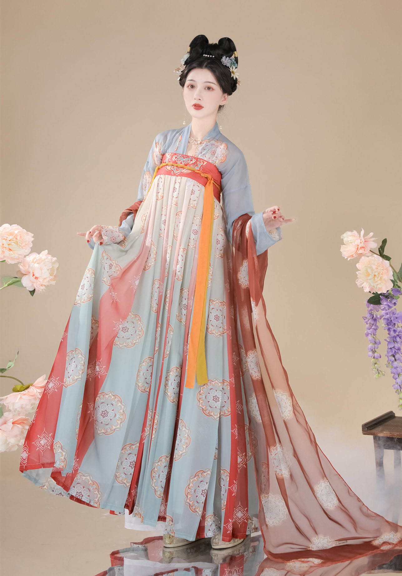 【霓裳】原创汉服女齐胸襦裙唐制复原印花刺绣风套装春夏