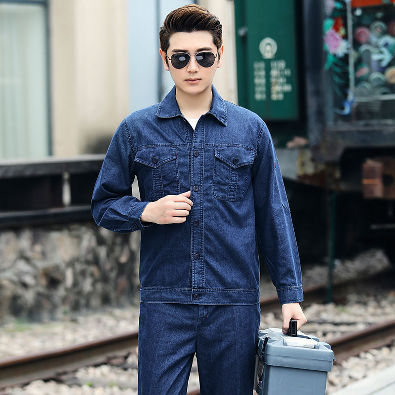 Welding Work Clothes Thin Summer Denim Suit Welder Grid Top Workwear Long Sleeve Labor Protection Clothing One Piece Dropshipping