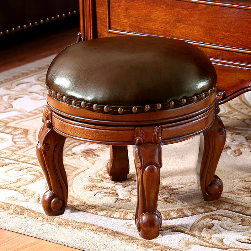 美式圆凳茶几凳欧式实木矮凳家用小凳子换鞋客厅沙发皮凳热卖