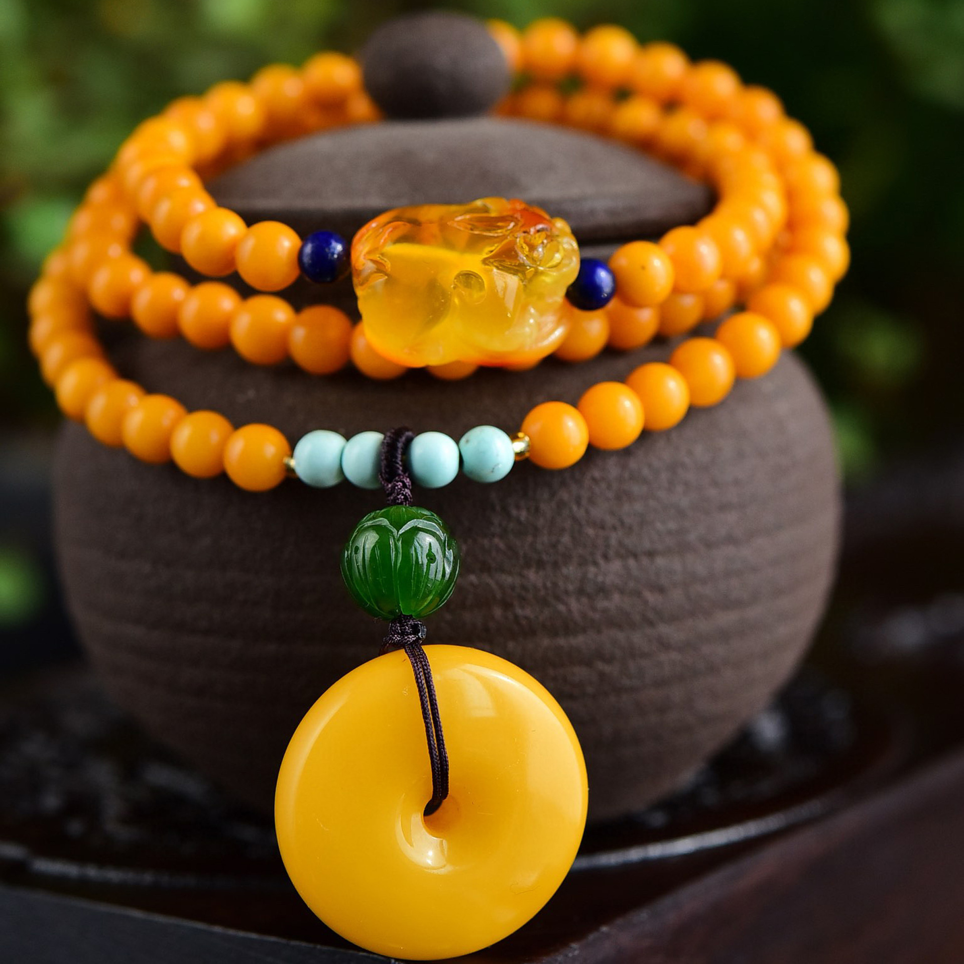 天然老蜜蜡原创多圈手链5.5mm三圈手串满蜜无杂裂diy琥珀女士手链