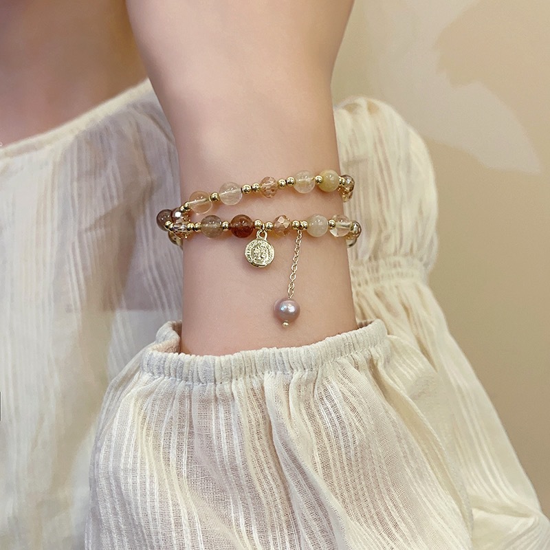 Double-Layer Natural Stringed Pearls Bracelet Female Mild Luxury Retro Twin Bracelet Ins Special-Interest Design High-Grade Bracelet