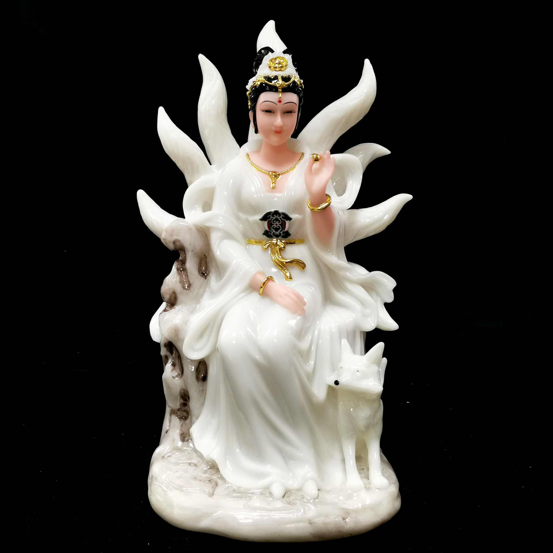 汉白玉实心九尾娘娘神像男狐仙女狐仙帅主佛像九姑娘居家供奉批发