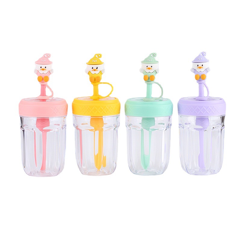 Cute Pet Cartoon Straw Cup Male and Female Students Mixing Cup Summer Good-looking Little Duck Plastic Cup