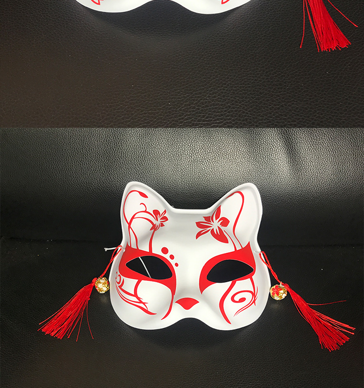 日式和风狐狸面具半脸女手绘化妆舞会古风面罩汉服抖音妖狐唐猫脸